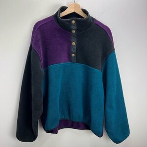 Vintage Woolrich Half Snap Fleece Pullover Color Block Womens Large Made in USA